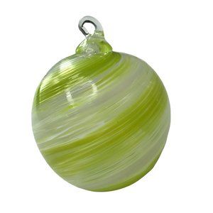 Glass Christmas Tree Ornament Globe Ball Yellow Swirl Handblown Yellow / White C